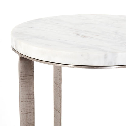 Lennie Round Nightstand | Polished White Marble 24.25" W x 24.25" D x 27.50" H