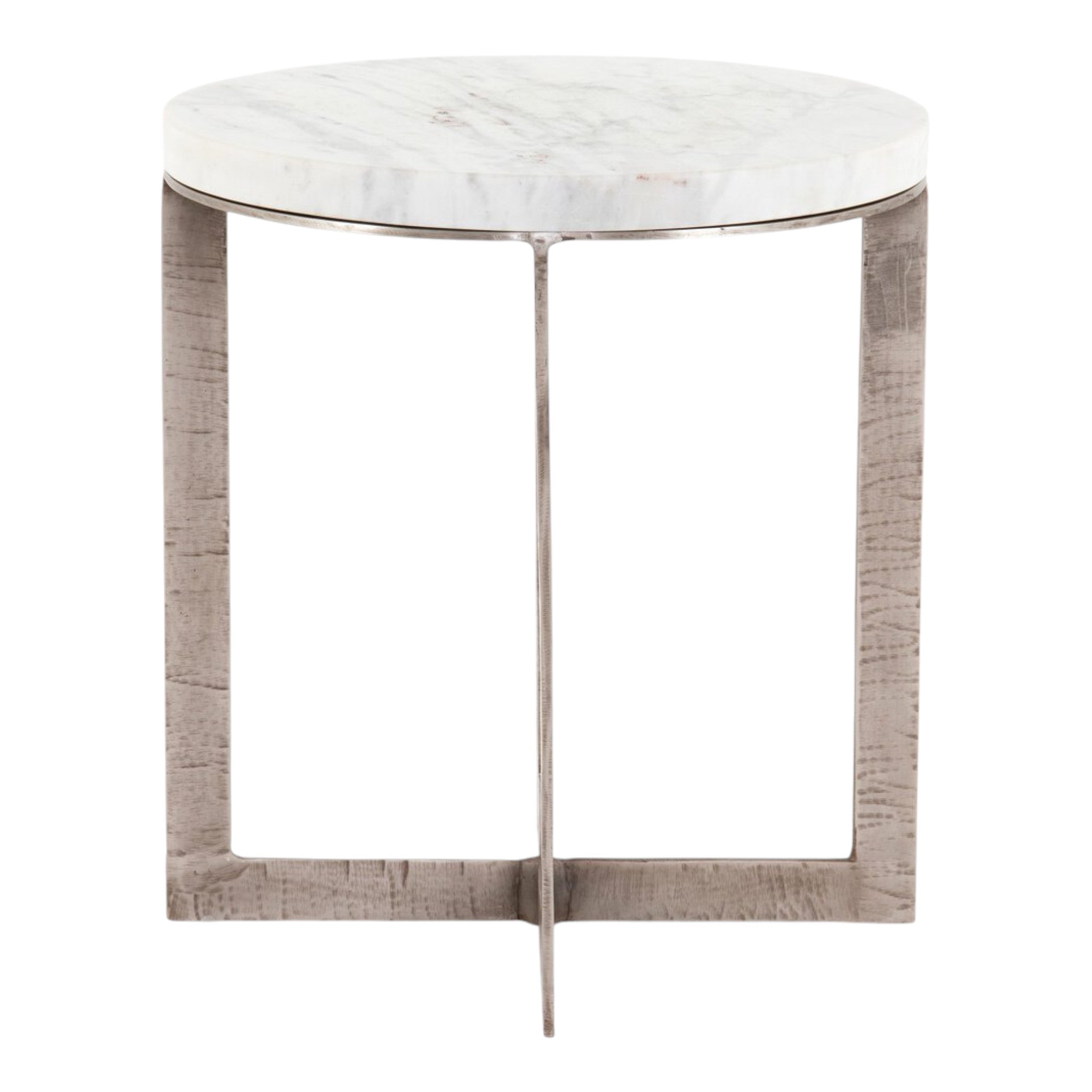 Lennie Round Nightstand | Polished White Marble 24.25" W x 24.25" D x 27.50" H