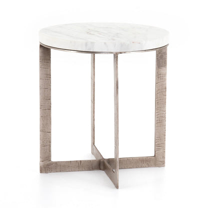 Lennie Round Nightstand | Polished White Marble 24.25" W x 24.25" D x 27.50" H