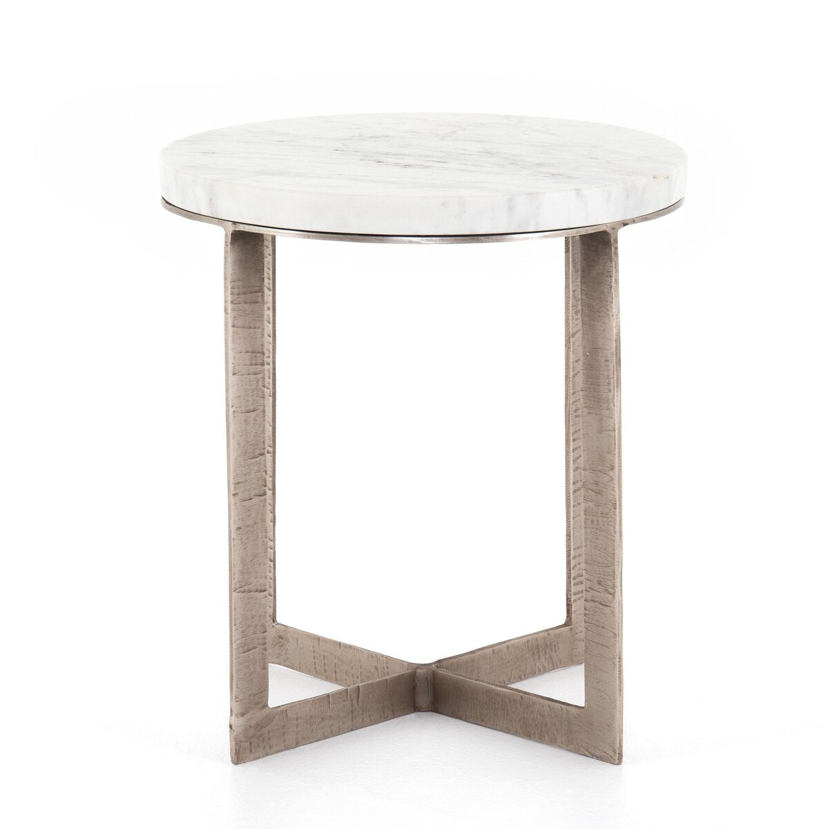 Lennie Round Nightstand | Polished White Marble 24.25" W x 24.25" D x 27.50" H