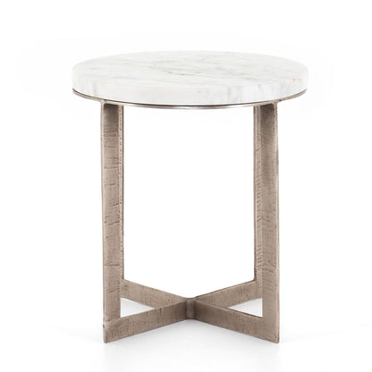 Lennie Round Nightstand | Polished White Marble 24.25" W x 24.25" D x 27.50" H