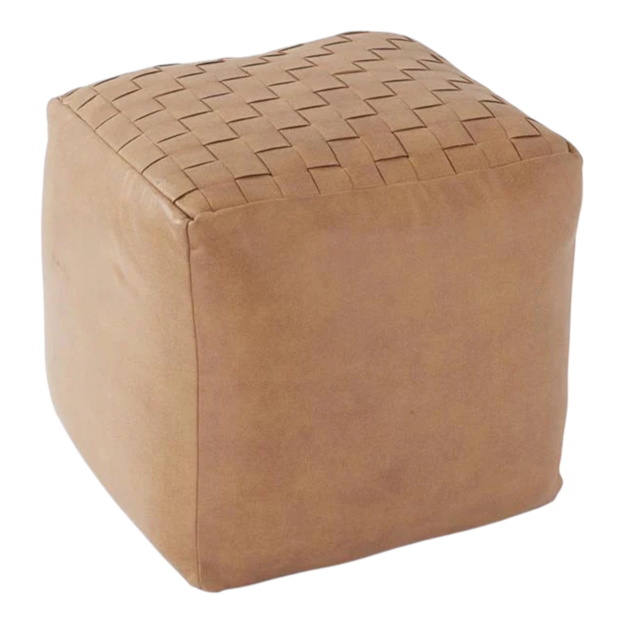 Tan Woven Vegan Leather Square Pouf 18" x 18" x 18"