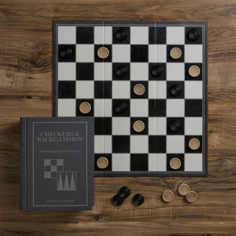 Checker & Backgammon Combo, Vintage Bookshelf Edition