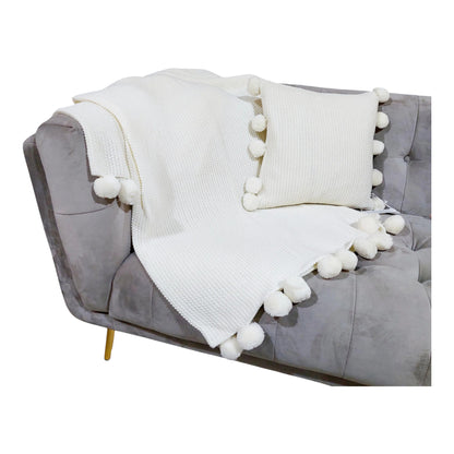 Fur Pom Throw Ivory