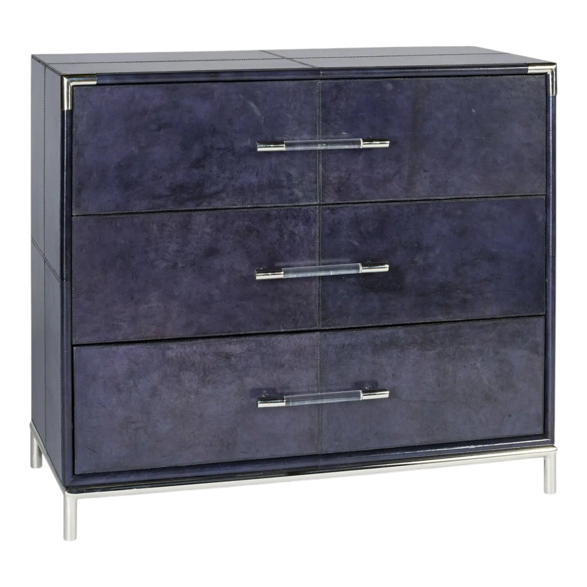 Aria Chest of Drawers 39" W x 18" D x 34" H Navy Blue Leather | Polished Nickel