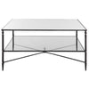 henzler coffee table iron base blackened steel finish clear tempered glass top