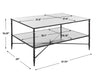 dimension detail henzler coffee table iron base blackened steel finish clear tempered glass top