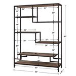 dimensions detail sherwin etagere six shelf display reclaimed pine and iron