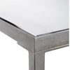 hayley console table minimalistic iron and glass lightly antiqued silver leaf