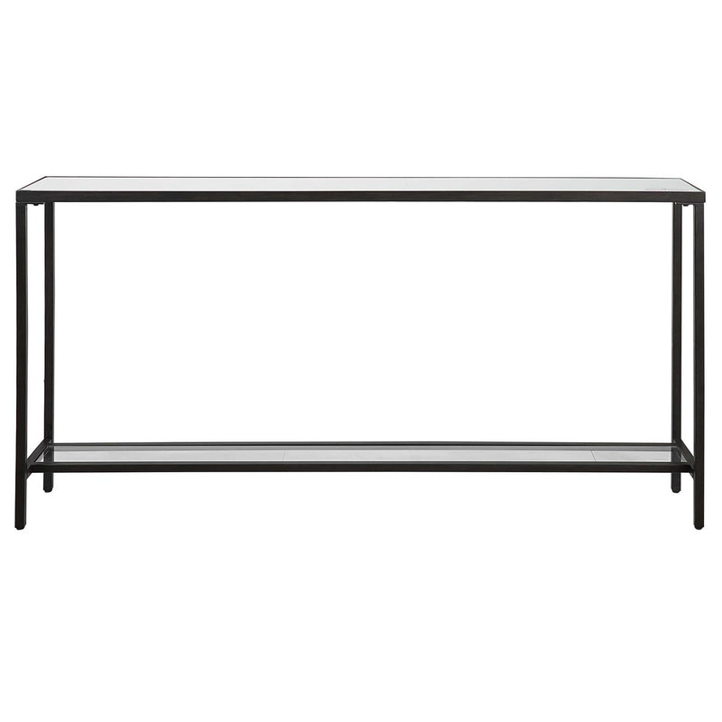 hayley console table minimalistic iron and glass rustic black finish