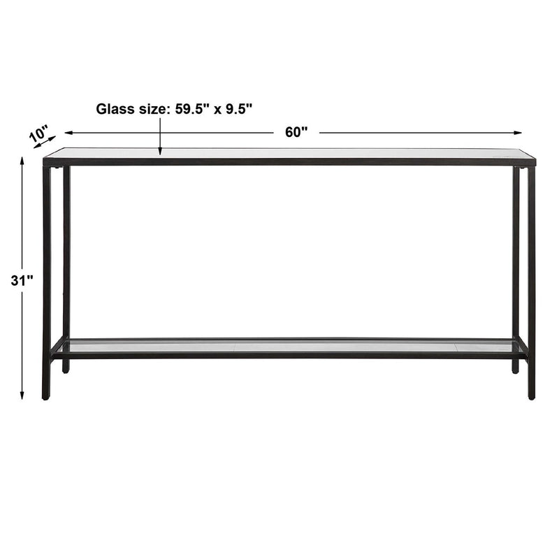 dimensions hayley console table minimalistic iron and glass rustic black finish