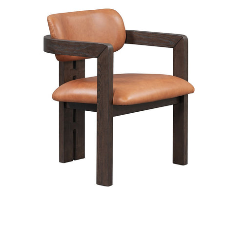 Martina Distressed Leather/Wood Dining Arm Chair, Autumn Brown