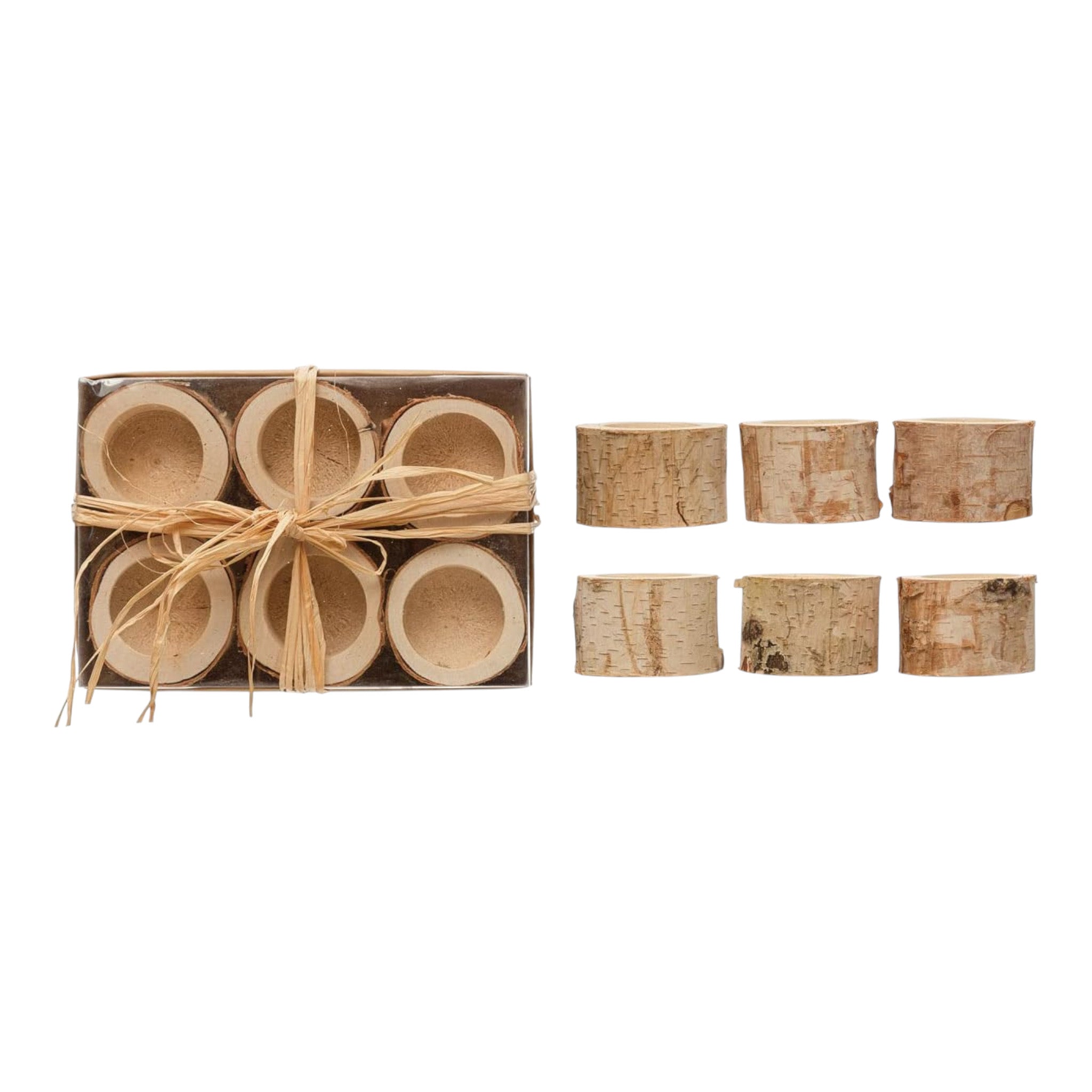 Decorative Birch Wood Containers, Boxed Set of 6
Approximately 3" Round x 2"H