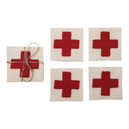 Square Wool Felt Coaster w/ Swiss Cross
Set of 4