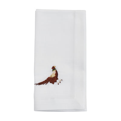 Embroidered Pheasant Napkin, Set of Four