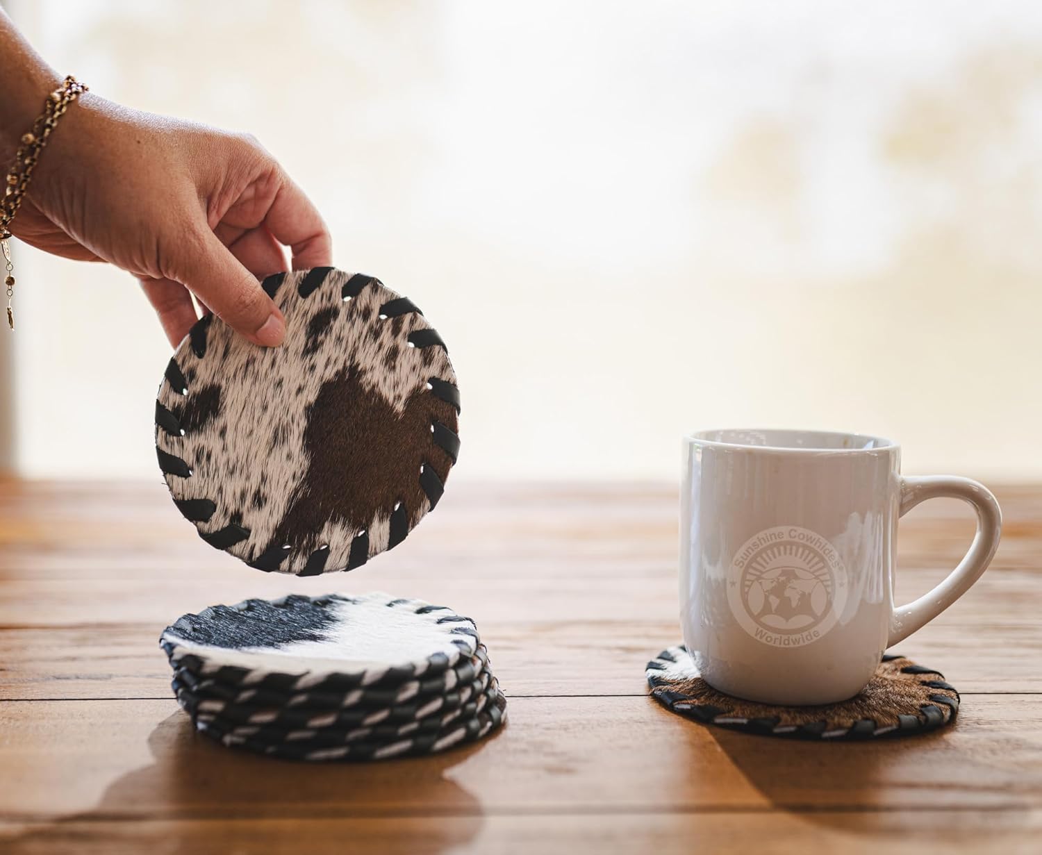 Cowhide Coasters- Assorted Surge Edge