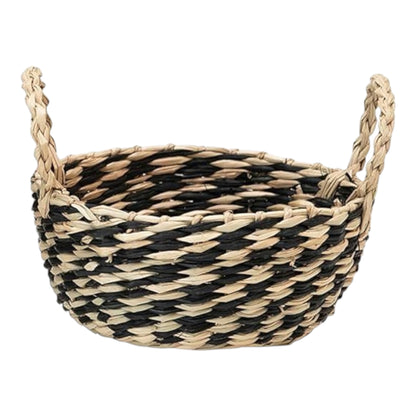 Hand-Woven Seagrass Basket, Small Black and Natural