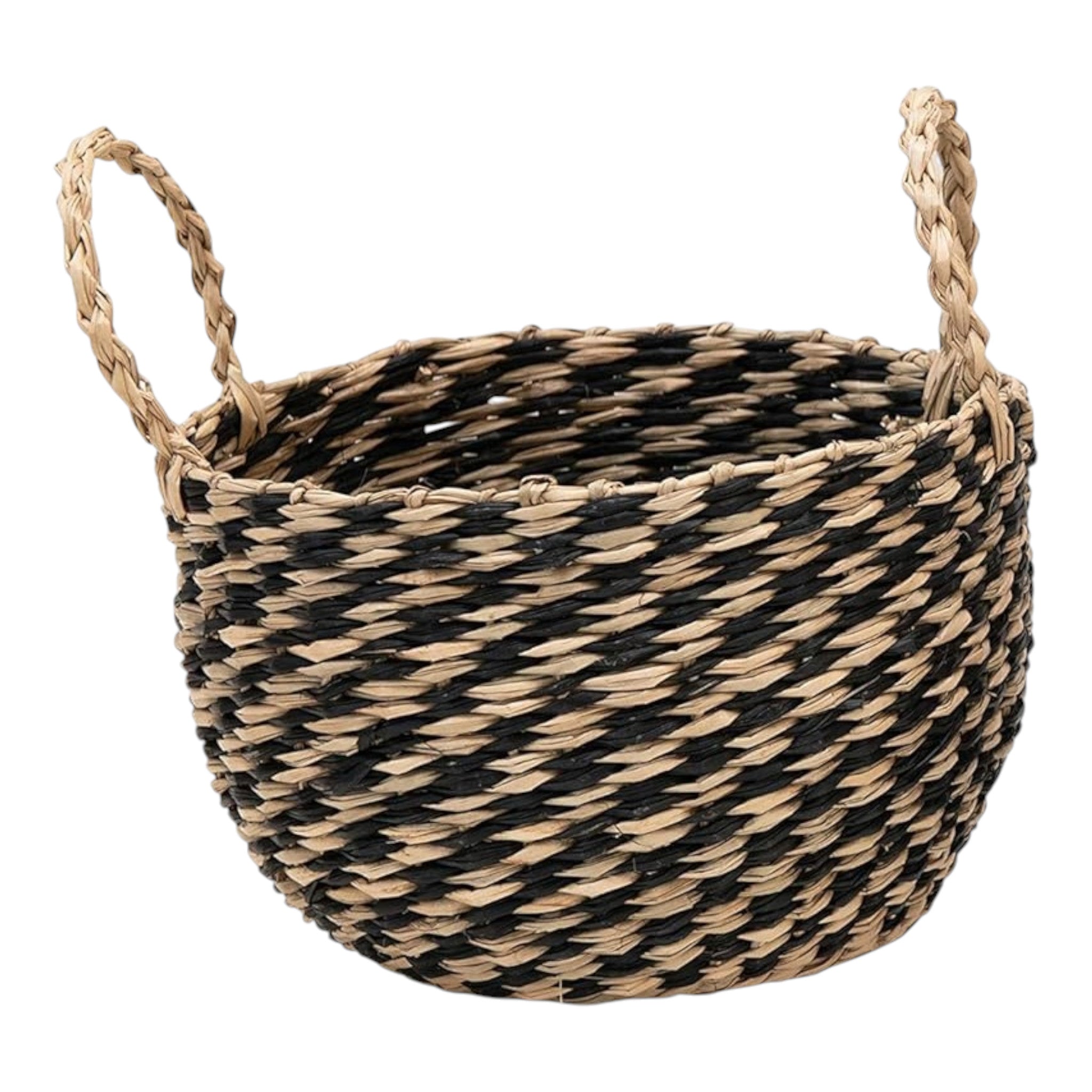 Hand-Woven Seagrass Basket, Large Black and Natural