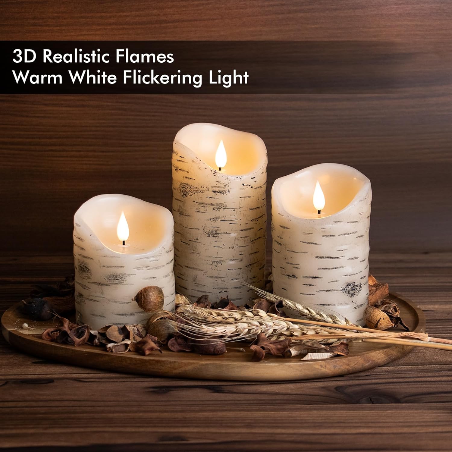 Small, Birch Bark Flamesless Candles