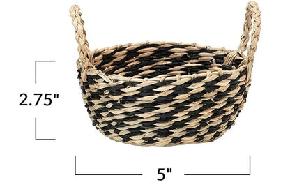 Hand-Woven Seagrass Basket, Small Black and Natural