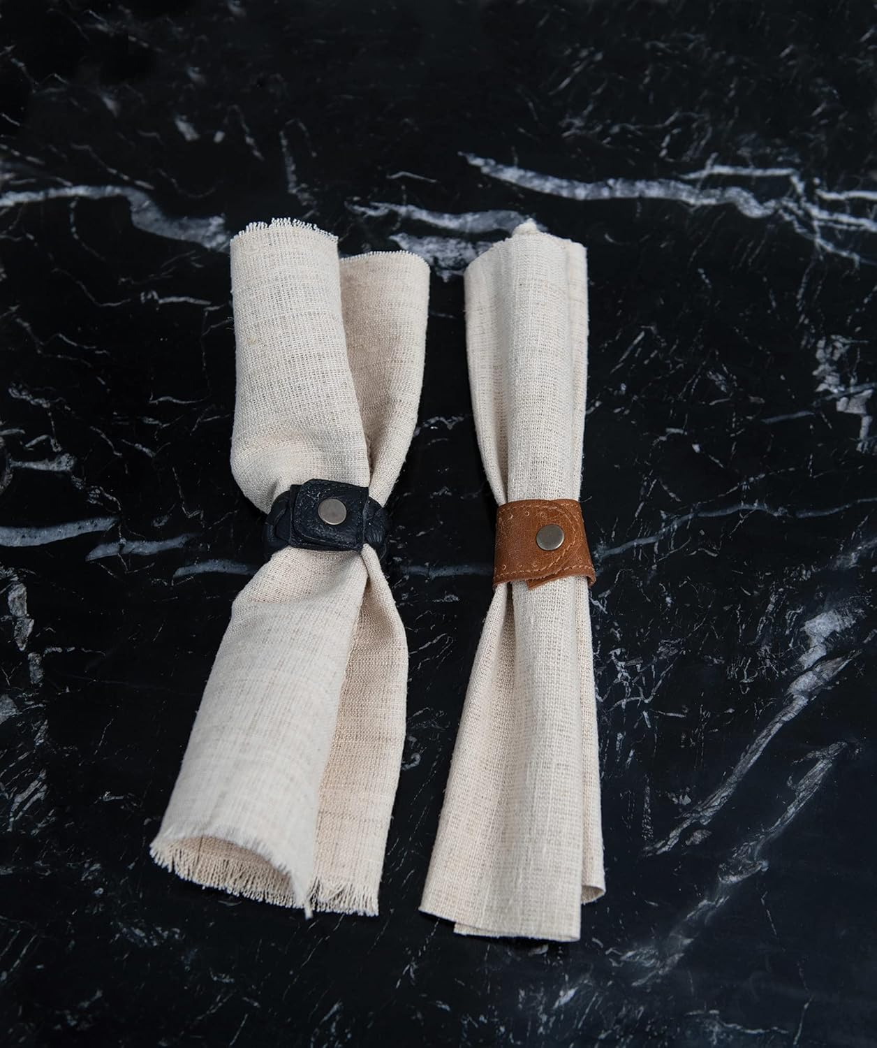 Braided Leather Napkin Ring with Snap Closure