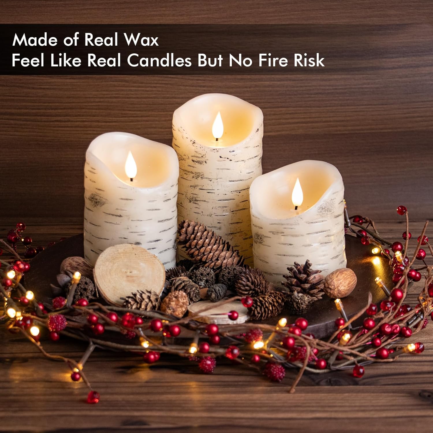 Small, Birch Bark Flamesless Candles