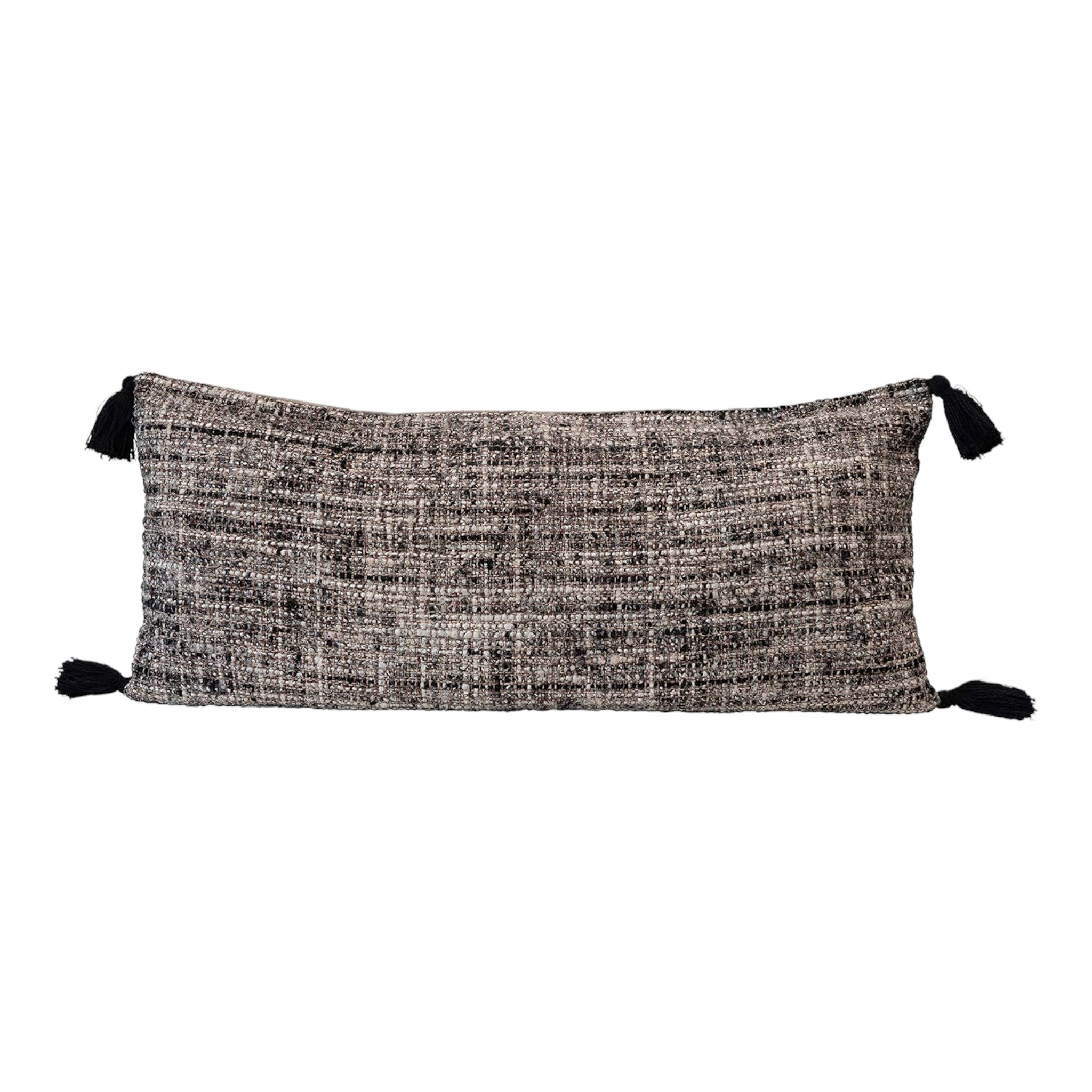 Woven Boucle Lumbar Pillow with Tassels 36" x 16"