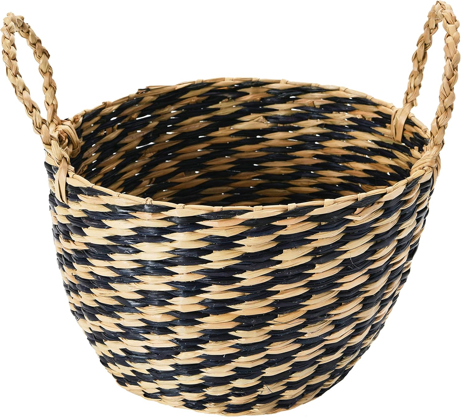 Hand-Woven Seagrass Basket, Medium Black and Natural