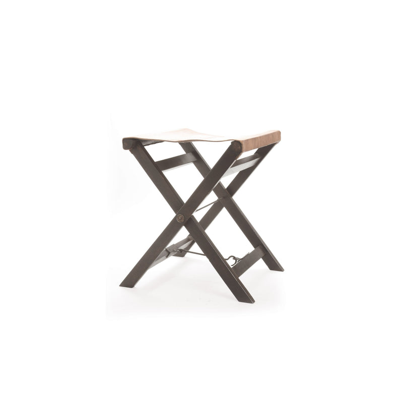 Folding Leather And Wood Camp Stool