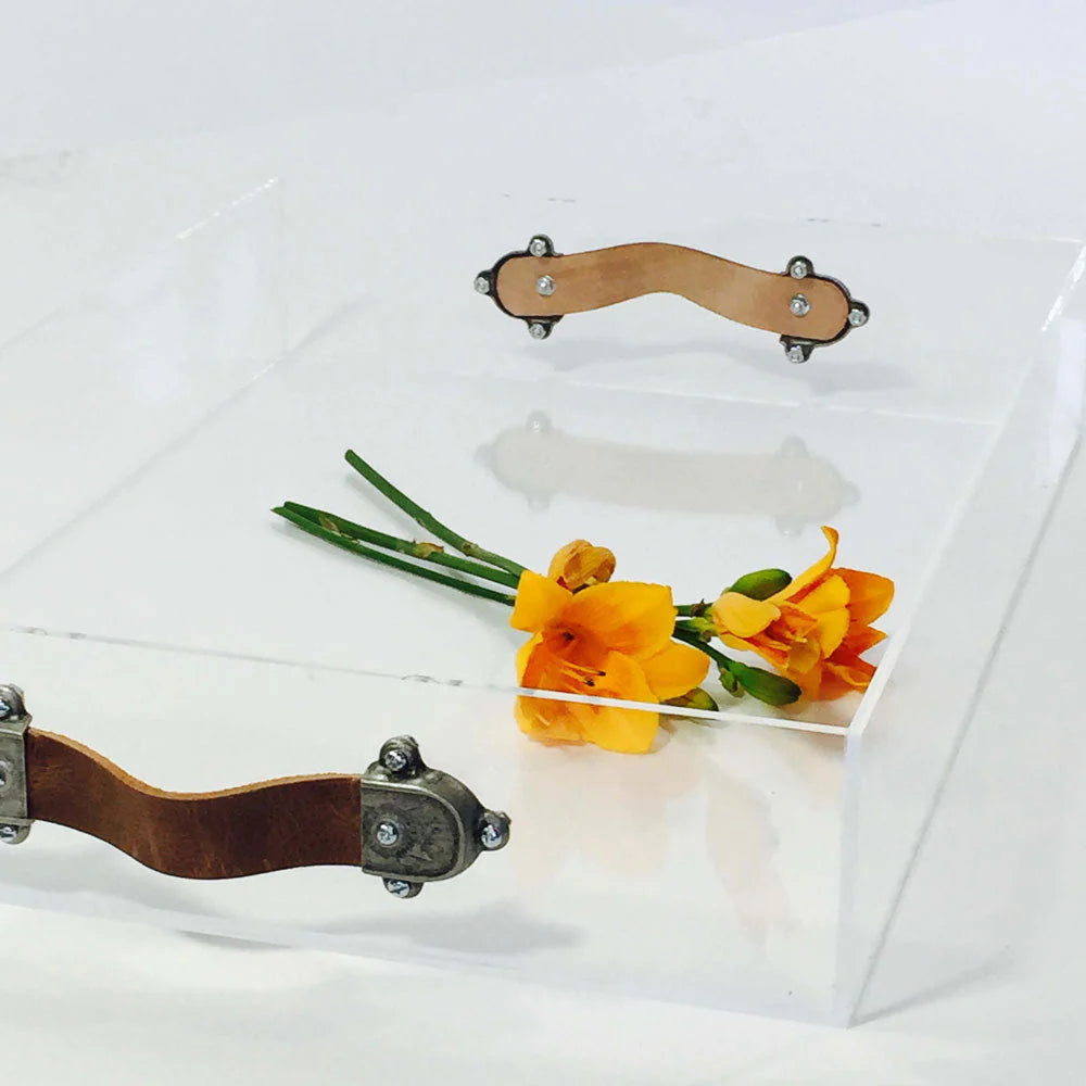 Acrylic Tray w/ Leather Handles -Large