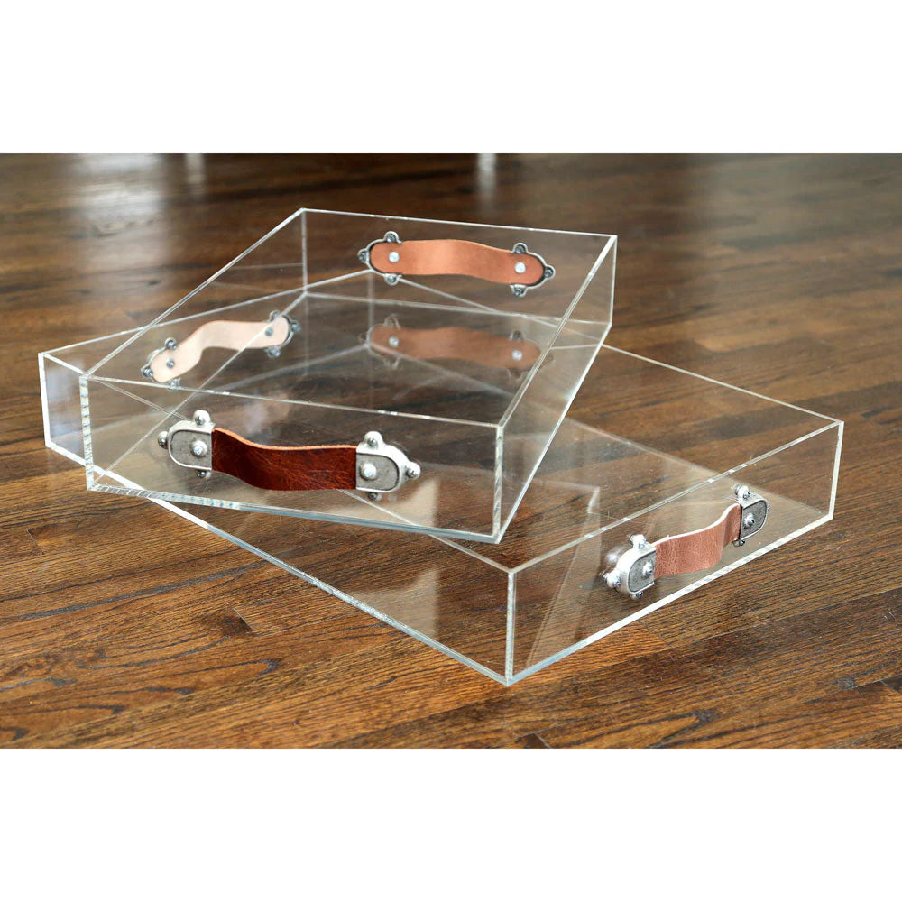 Acrylic Tray w/ Leather Handles -Large