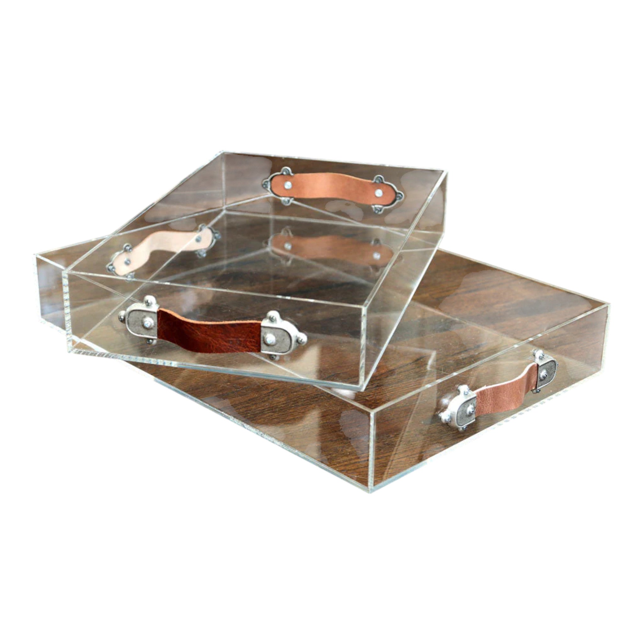 Acrylic Tray w/ Leather Handles -Large