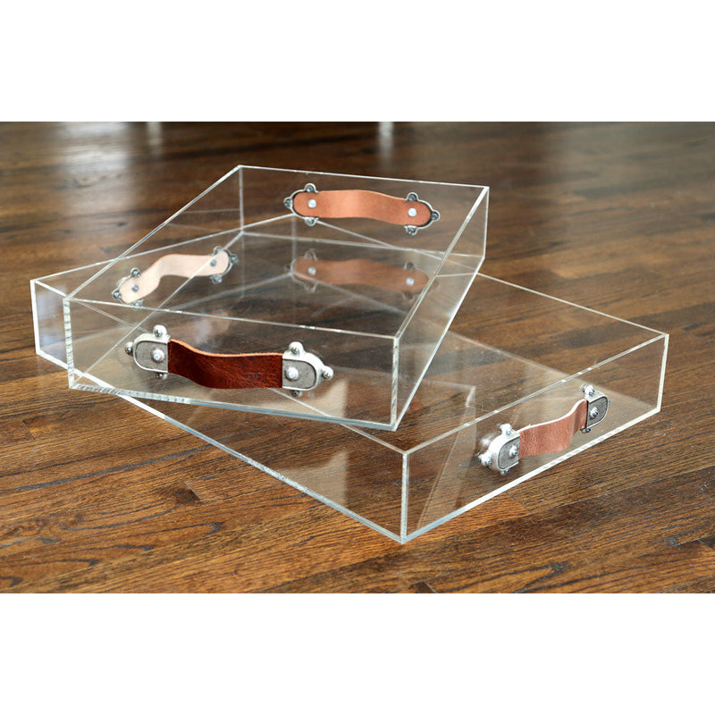 Acrylic Tray with Leather Handles, 2 Size Options