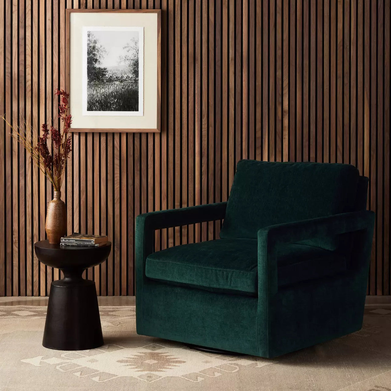 Olson Swivel Chair | Emerald Worn Velvet 30" W x 36" D x 32" H