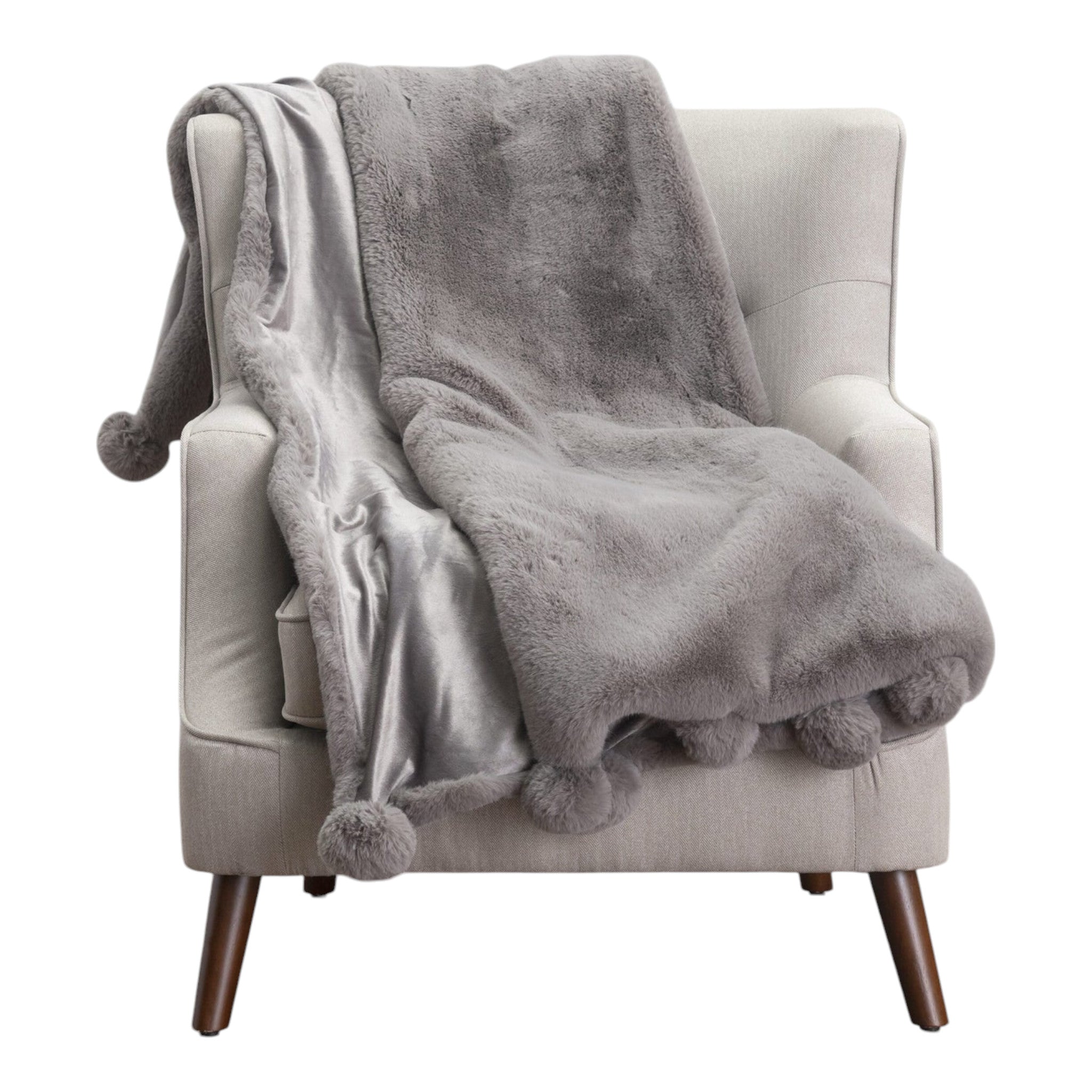 Fur Pom Throw Grey