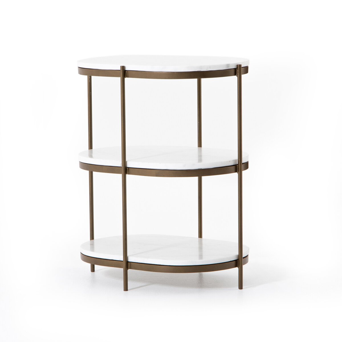 Felix Oval Nightstand | Polished White Marble, Antique Brass 22" W x 16" D x 26" H