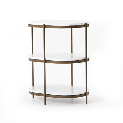 Felix Oval Nightstand | Polished White Marble, Antique Brass 22" W x 16" D x 26" H