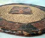 Antique Hand Woven Charger with Leather Detail