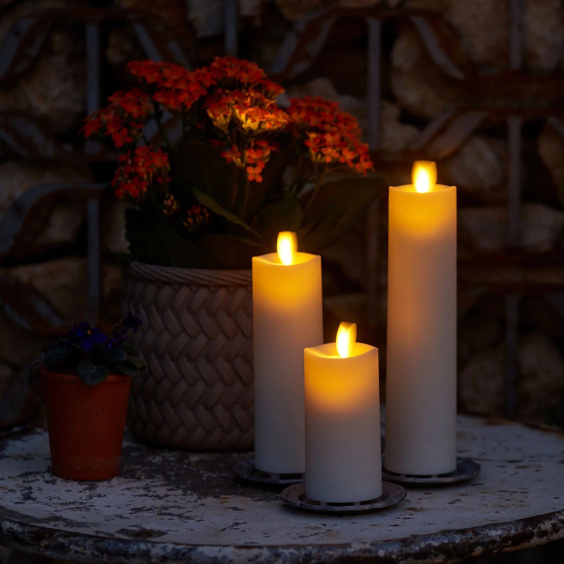 Ivory Wax Slim Pillar LED Candles, Set of 3