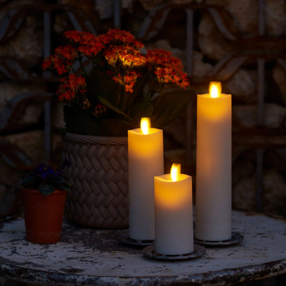 Ivory Wax Slim Pillar LED Candles, Set of 3