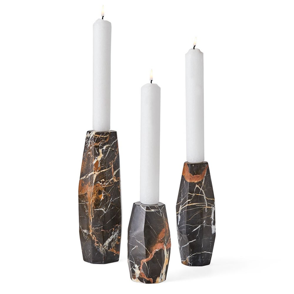 Multifaceted Marble Taper Candleholders