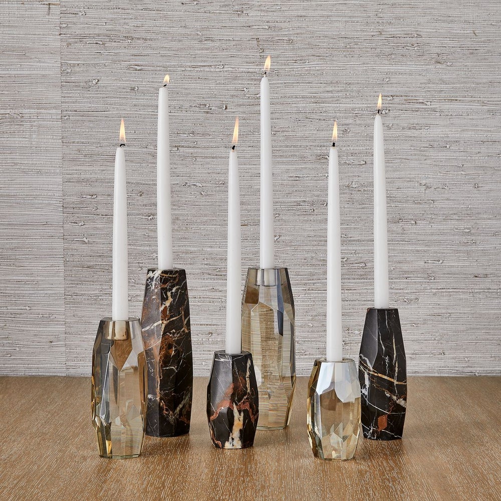 Multifaceted Marble Taper Candleholders