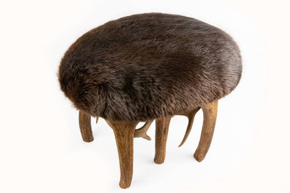 Elk Antler Stool with Beaver Fur