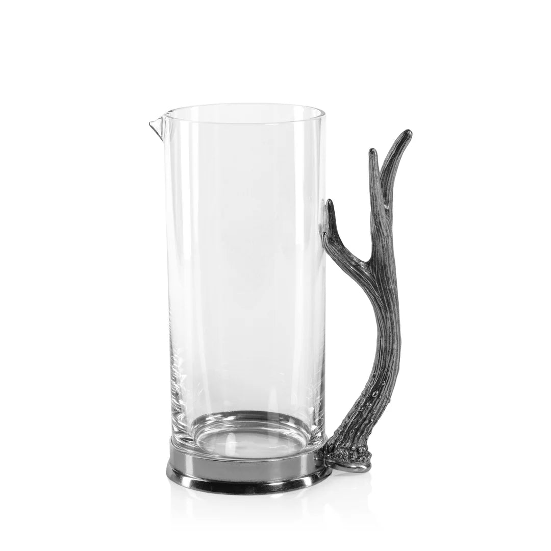 Davos Rock Glass Pitcher w/ Pewter Antler Handle