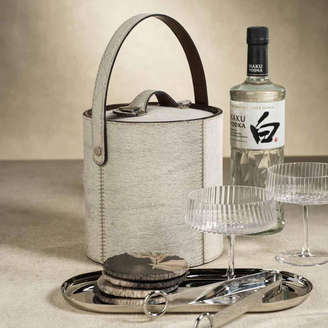 St. Moritz Hair-On-Hide Leather Insulated Ice Bucket