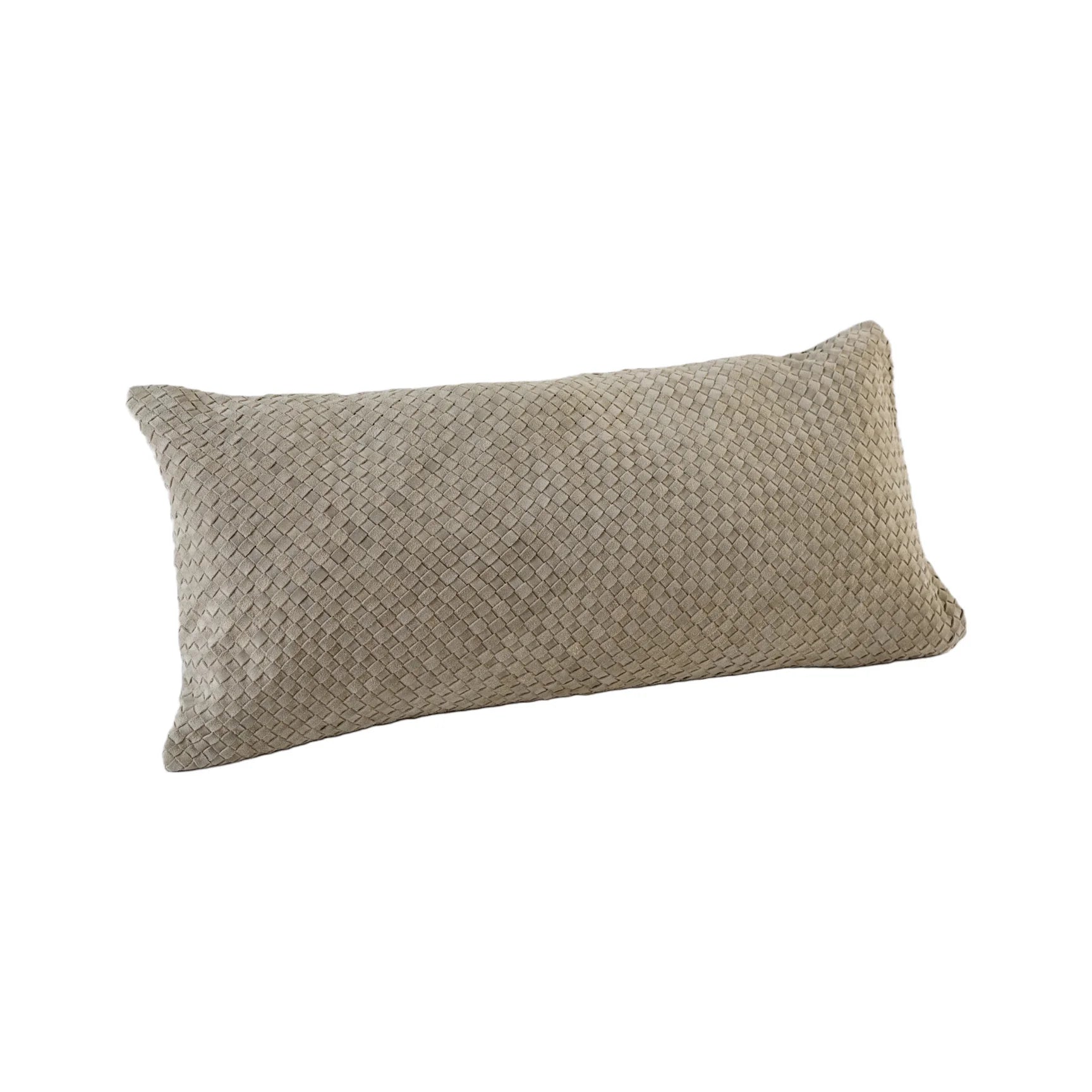 Handmade Suede Lumbar Waffle Weave Pillow in Taupe