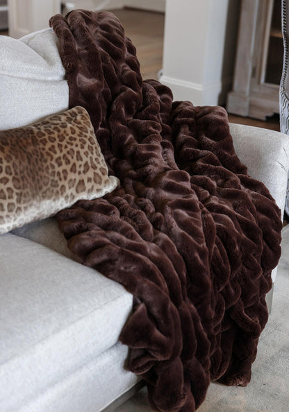 Couture Collection Mocha Mink Faux Fur Throws 60" x 72"