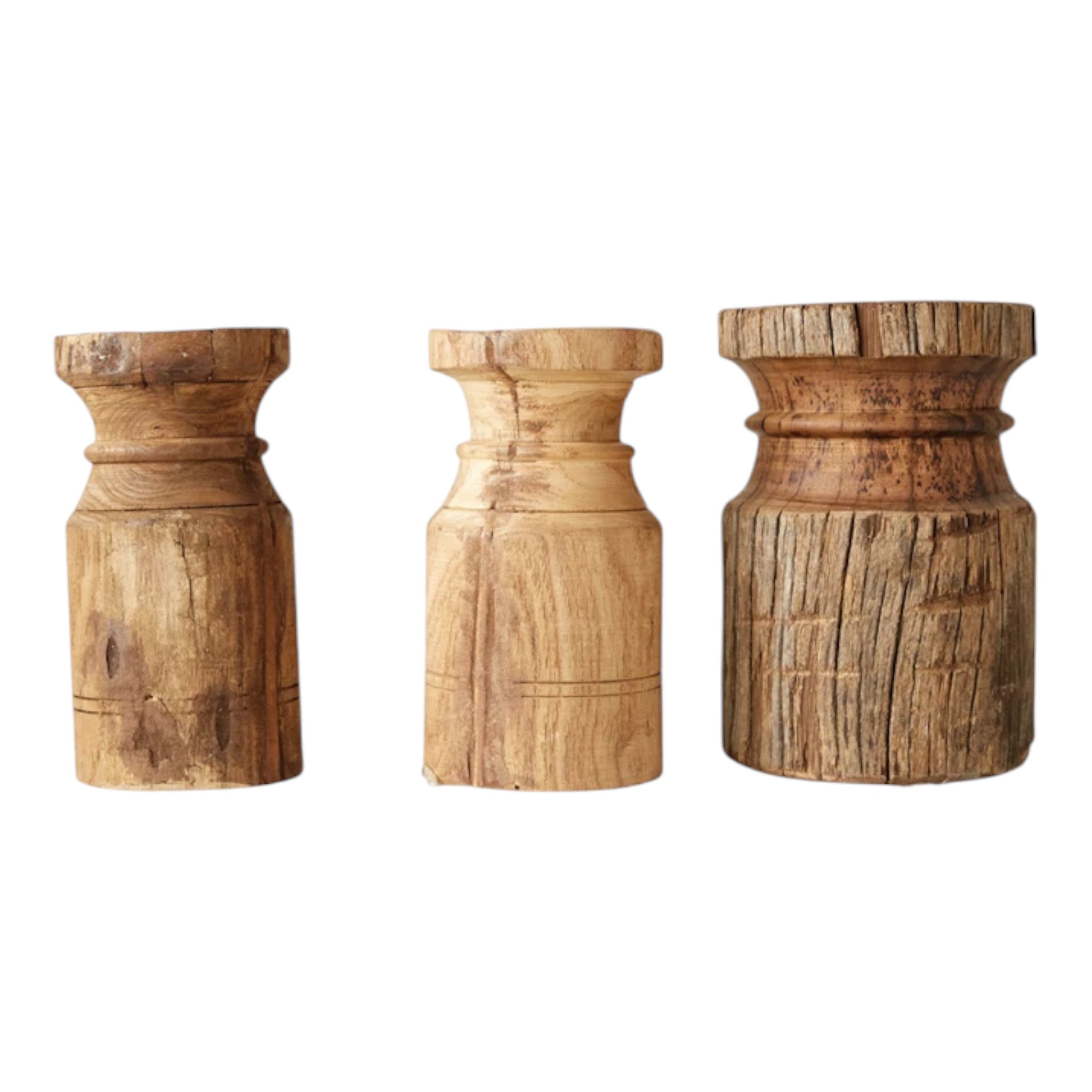 Reclaimed Wood Carved Candle Holder Approximately 4" Round x 8"H -Each will vary slightly