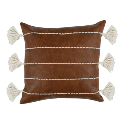 Ezekiel Vegan Leather Brown Pillow 18x18