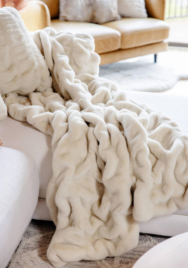 Couture Collection Ivory Mink Faux Fur Throw 60" x 72"